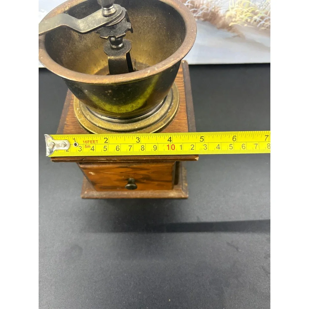 Vintage Wooden Manual Coffee Grinder Hand Crank Mill Rustic Kitchen Decor 8in